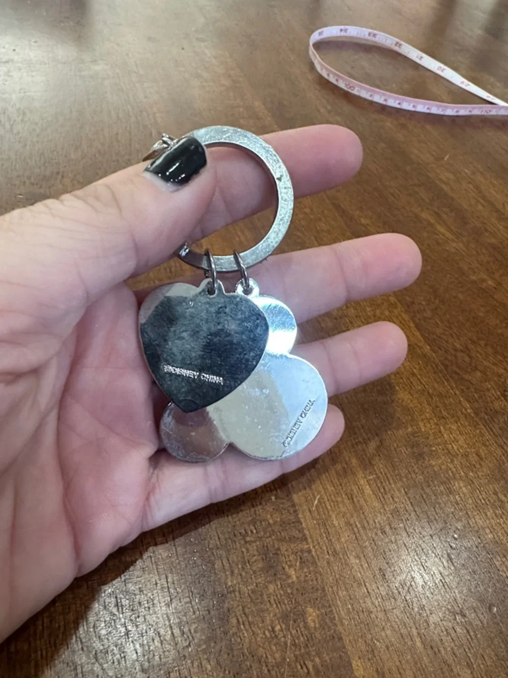 Y2k Pink Mickey-Style Charm Keychain with Red Heart Accent